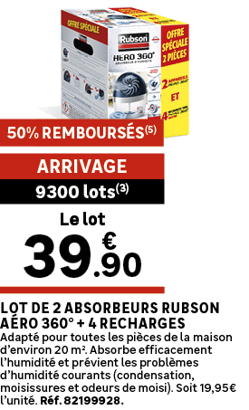 50% REMBOURS S(5),Lot de 2 absorbeurs RUBSON A ro 360° + 4 recharges Adapt pour toutes les pi ces de la maison d’env...