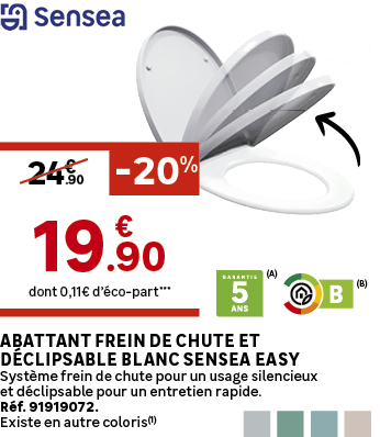 dont 0,11€ d’ co part***,.90,24€, 20%,Abattant frein de chute et d clipsable blanc SENSEA Easy Syst me frein de chute...