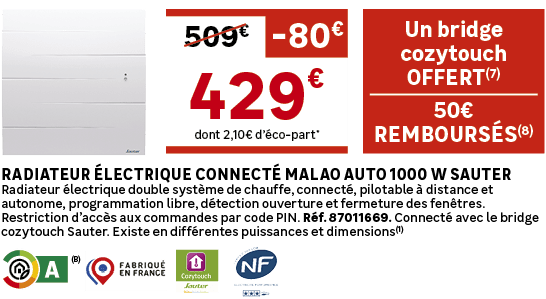 Radiateur lectrique connect  Malao auto 1000 W SAUTER Radiateur  lectrique double syst me de chauffe, connect , pilo...
