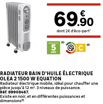 dont 2€ d’ co part*,Radiateur bain d’huile lectrique Olea 2 1500 W EQUATION Radiateur  lectrique mobile, id al pour ...