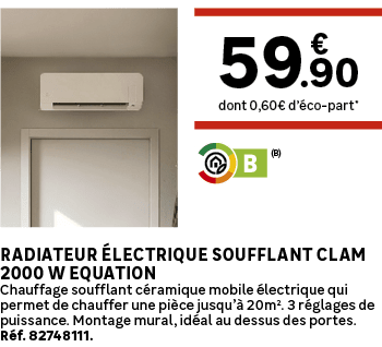 dont 0,60€ d’ co part*,Radiateur lectrique soufflant Clam 2000 W EQUATION Chauffage soufflant c ramique mobile  lect...