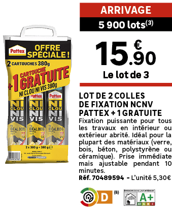 Lot de 2 colles de fixation NCNV PATTEX + 1 GRATUITE Fixation puissante pour tous les travaux en int rieur ou ext rie...