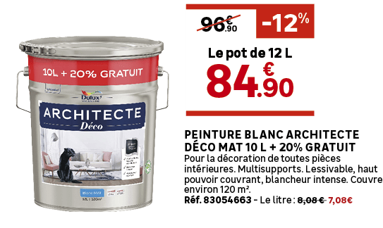 Peinture blanc Architecte D co mat 10 L + 20% gratuit Pour la d coration de toutes pi ces int rieures. Multisupports....