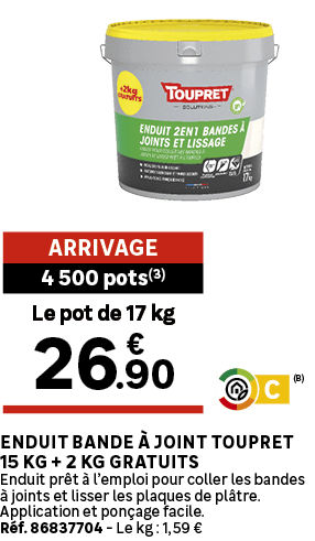 Enduit bande  joint Toupret 15 kg + 2 kg gratuits Enduit pr t   l’emploi pour coller les bandes   joints et lisser l...