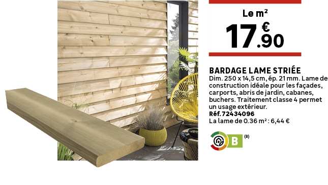 Bardage lame stri e Dim. 250 x 14,5 cm, p. 21 mm. Lame de construction id ale pour les fa ades, carports, abris de j...