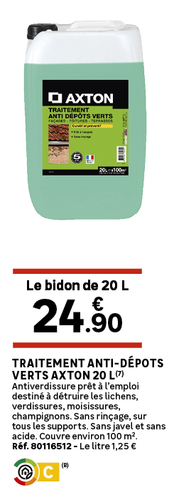 Traitement anti d pots verts AXTON 20 L(7) Antiverdissure pr t  l’emploi destin    d truire les lichens, verdissures...
