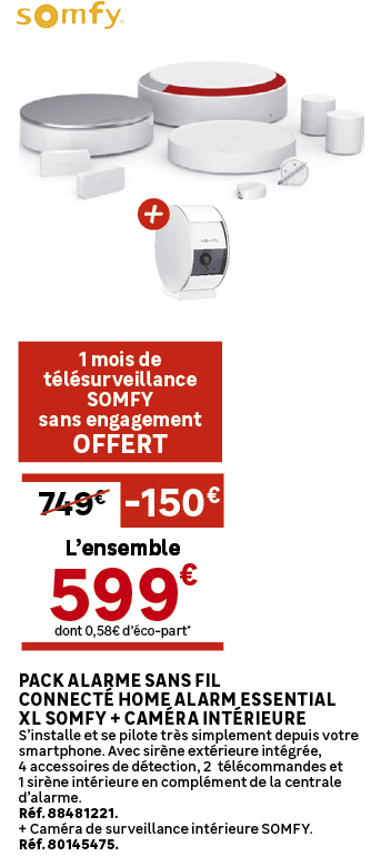 PACK ALARME SANS FIL CONNECT HOME ALARM ESSENTIAL XL SOMFY + CAM RA INT RIEURE S’installe et se pilote tr s simpleme...